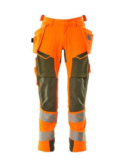 Kalhoty se závěsnými kapsami Hi-vis oranžová/mechově zelená (Velikost 68)