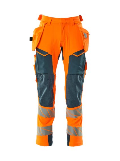 Kalhoty se závěsnými kapsami Hi-vis oranžová/tmavě petrolejová (Velikost 64)