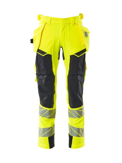 Kalhoty se závěsnými kapsami Hi-vis žlutá/černo modrá (Velikost 68)
