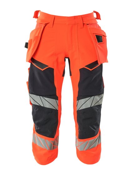 Tříčtvrteční kalhoty se závěsnými kapsami Hi-vis červená/černá modrá (Velikost 68)