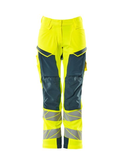 Kalhoty s kolenními kapsami Hi-vis žlutá/tmavě petrolejová (Velikost 45)