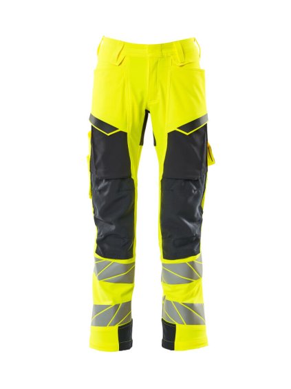 Kalhoty s kolenními kapsami Hi-vis žlutá/černo modrá (Velikost 68)