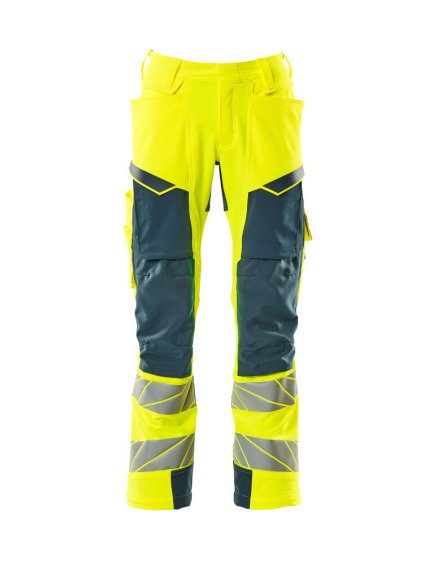 Kalhoty s kolenními kapsami Hi-vis žlutá/tmavě petrolejová (Velikost 68)