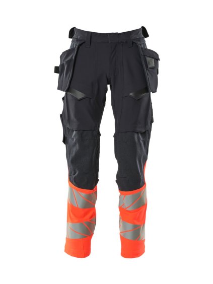 Kalhoty se závěsnými kapsami Černá modrá/hi-vis červená (Velikost 43)