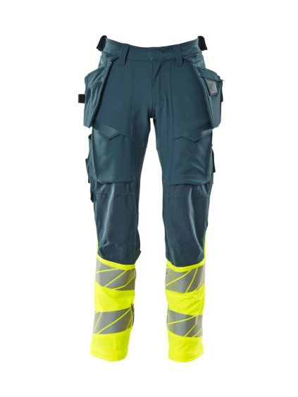 Kalhoty se závěsnými kapsami Tmavě petrolejová/hi-vis žlutá (Velikost 68)