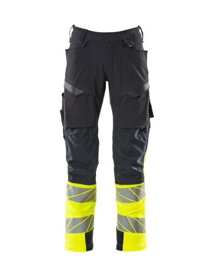 Kalhoty s kolenními kapsami Černá modrá/hi-vis žlutá (Velikost 64)