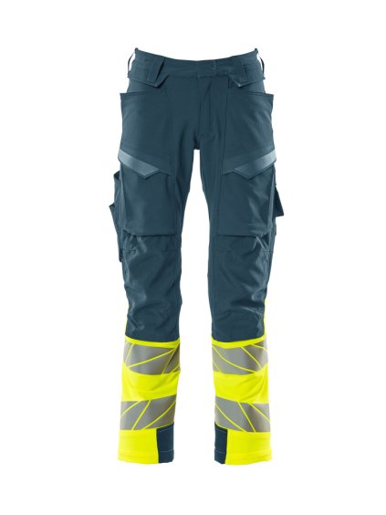 Kalhoty s kolenními kapsami Tmavě petrolejová/hi-vis žlutá (Velikost 68)
