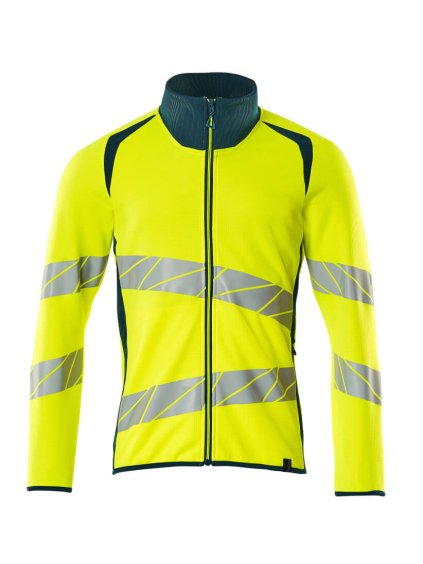 Mikina se zipem Hi-vis žlutá/tmavě petrolejová (Velikost XS)