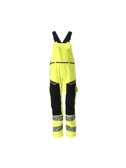 Kalhoty s laclem a kolenními kapsami Hi-vis žlutá/černo modrá (Velikost 68)