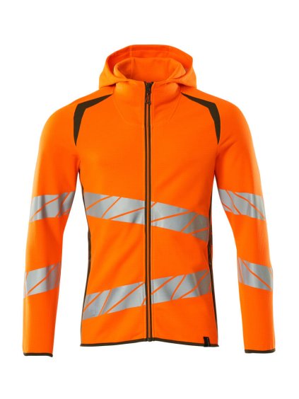Mikina s kapucí na zip Hi-vis oranžová/mechově zelená (Velikost XS)