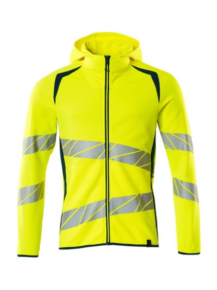 Mikina s kapucí na zip Hi-vis žlutá/tmavě petrolejová (Velikost XS)