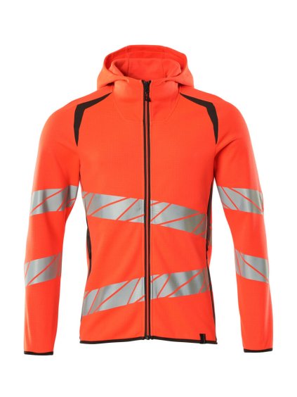 Mikina s kapucí na zip Hi-vis červená/tmavě antracitová (Velikost XS)