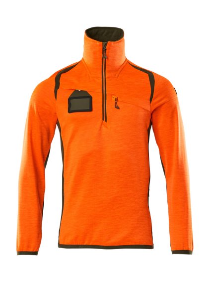 Fleecová mikina s krátkým zipem Hi-vis oranžová/mechově zelená (Velikost XL)