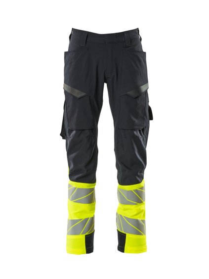 Kalhoty s kapsami na stehnech Černá modrá/hi-vis žlutá (Velikost 43)