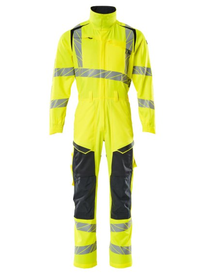 Overal s kolenními kapsami Hi-vis žlutá/černo modrá (Velikost XL)