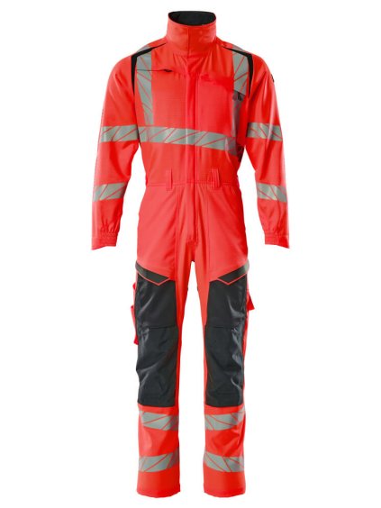 Overal s kolenními kapsami Hi-vis červená/černá modrá (Velikost XL)