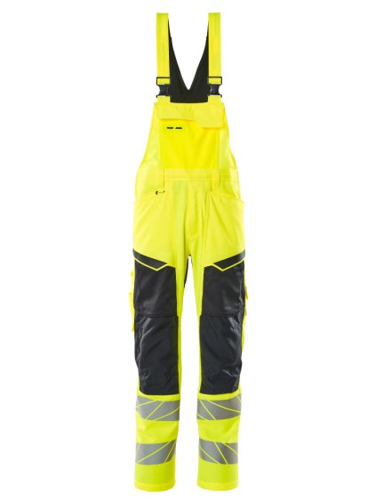 Kalhoty s laclem a kolenními kapsami Hi-vis žlutá/černo modrá (Velikost 43)