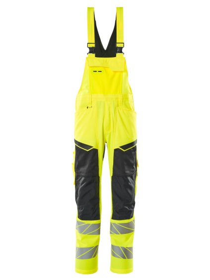 Kalhoty s laclem a kolenními kapsami Hi-vis žlutá/černá (Velikost 68)
