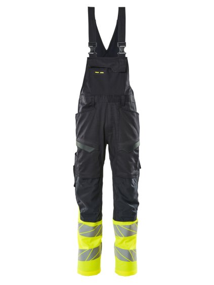 Kalhoty s laclem a kolenními kapsami Černá modrá/hi-vis žlutá (Velikost 43)