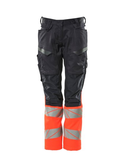 Kalhoty s kolenními kapsami Černá modrá/hi-vis červená (Velikost 45)