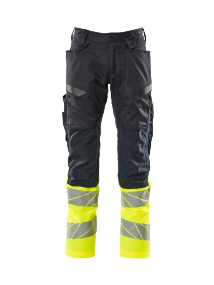 Kalhoty s kolenními kapsami Černá modrá/hi-vis žlutá (Velikost 43)