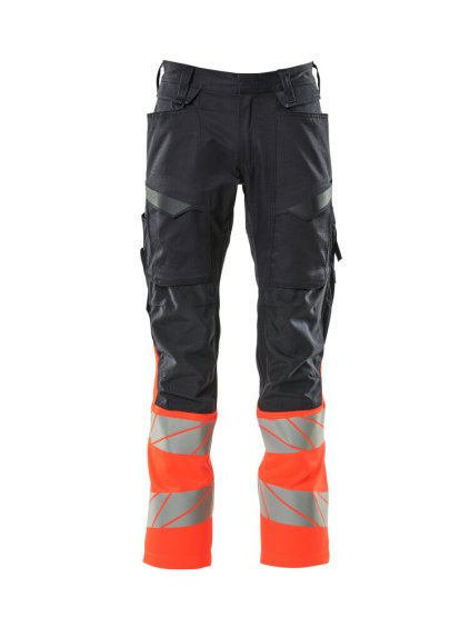 Kalhoty s kolenními kapsami Černá modrá/hi-vis červená (Velikost 43)