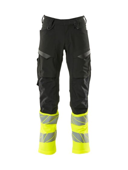 Kalhoty s kolenními kapsami Černá/hi-vis žlutá (Velikost 68)