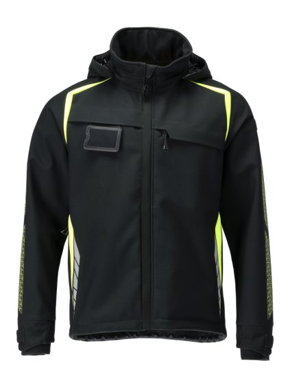 Softshell bunda s kapucí Černá/hi-vis žlutá (Velikost XL)
