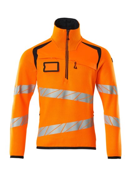 Pletený svetr s krátkým zipem Hi-vis oranžová/černo modrá (Velikost XL)