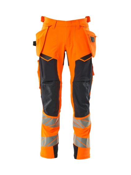 Kalhoty se závěsnými kapsami Hi-vis oranžová/černo modrá (Velikost 68)