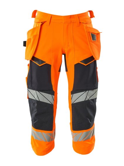 Tříčtvrteční kalhoty se závěsnými kapsami Hi-vis oranžová/černo modrá (Velikost 68)