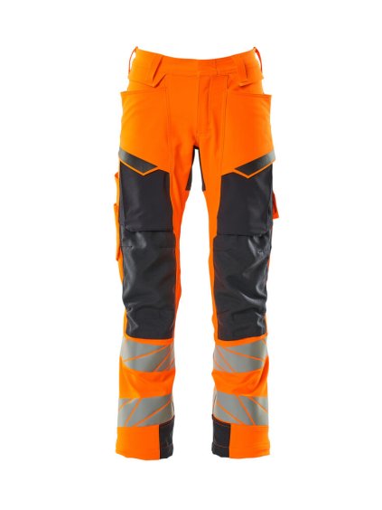 Kalhoty s kolenními kapsami Hi-vis oranžová/černo modrá (Velikost 68)