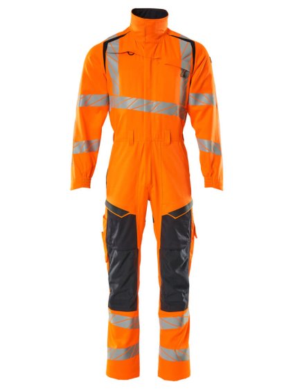Overal s kolenními kapsami Hi-vis oranžová/černo modrá (Velikost XL)