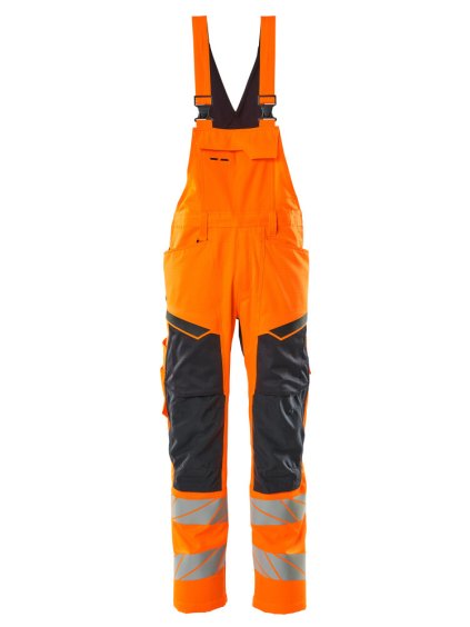 Kalhoty s laclem a kolenními kapsami Hi-vis oranžová/černo modrá (Velikost 68)