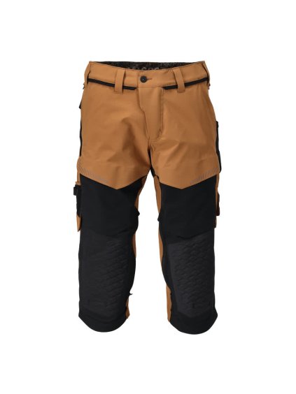 Tříčtvrteční kalhoty s kapsami na kolenou Ořechově hnědá/černá (Velikost 64)