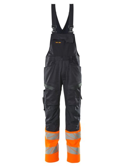 Kalhoty s laclem a kolenními kapsami Černá modrá/hi-vis oranžová (Velikost 68)