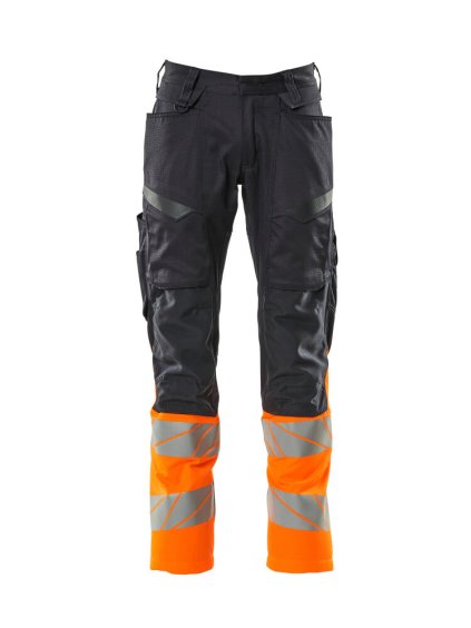 Kalhoty s kolenními kapsami Černá modrá/hi-vis oranžová (Velikost 43)