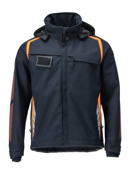 Softshell bunda s kapucí Černá modrá/hi-vis oranžová (Velikost XL)