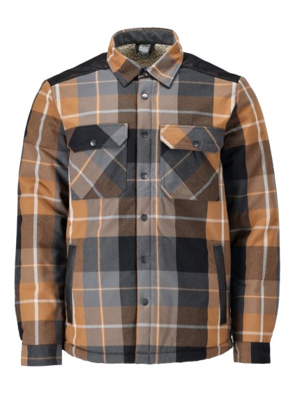 Košile s kožešinovou podšívkou Ořechově hnědá-kostkovaná (Velikost XS)