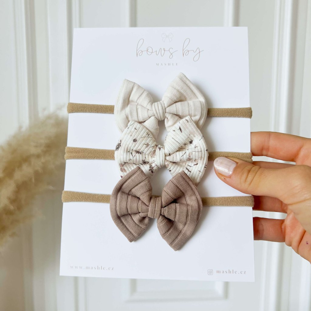 Čelenka pro miminko - set 3 ks -  NUDE-FLOWER-ALMOND