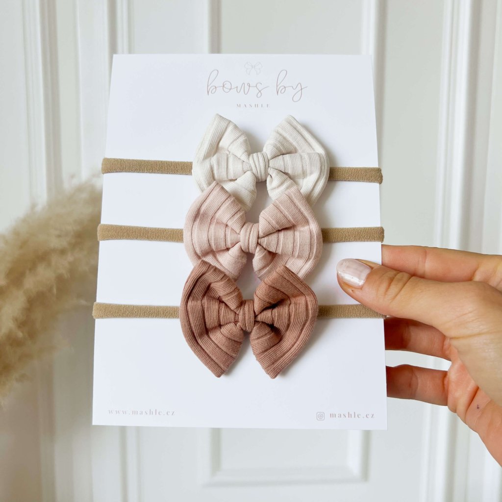 Čelenka pro miminko - set 3 ks -  NUDE-ROSE-CAMEL