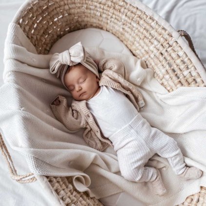 Bavlněná OVERSIZED čelenka s mašlí vaflová - přírodní béžová
