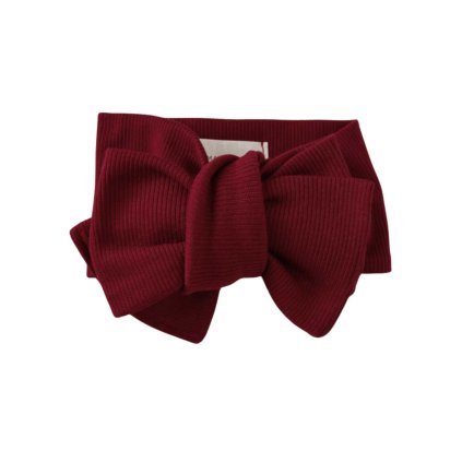Bavlněná OVERSIZED čelenka s mašlí žebrovaná - bordó
