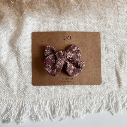 Mašlička na sponce - mauve s kytičkami