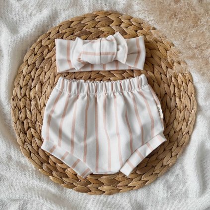 SET dívčí šortky bummies a mašle klasik - proužek coral