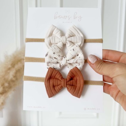 Čelenka pro miminko - set 3 ks -  NUDE-FLOWERS-RUST