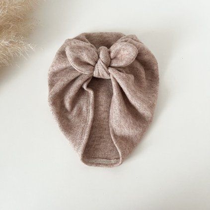 Dívčí turban s mašlí pletený - CAMEL