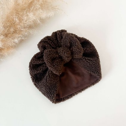 Dívčí turban s mašlí TEDDY DARK BROWN