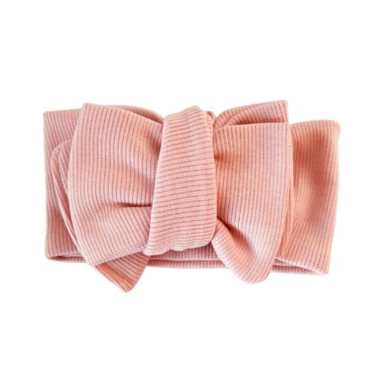 Bavlněná OVERSIZED čelenka s mašlí žebrovaná - PINK