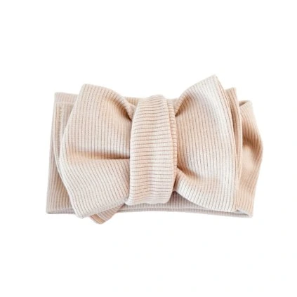 Bavlněná OVERSIZED čelenka s mašlí žebrovaná - BEIGE